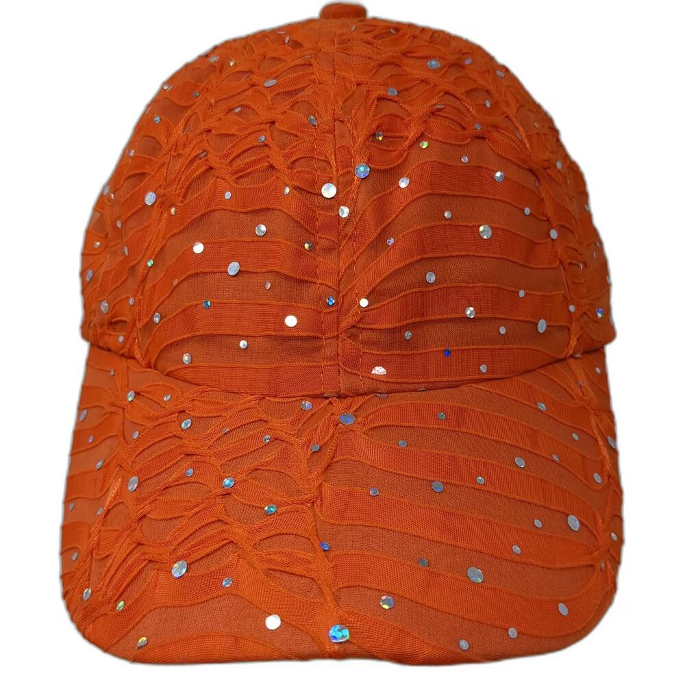Alabama Girl Baseball Cap Orange Silver OS Rhinestone Mesh Overlay Bling Hat